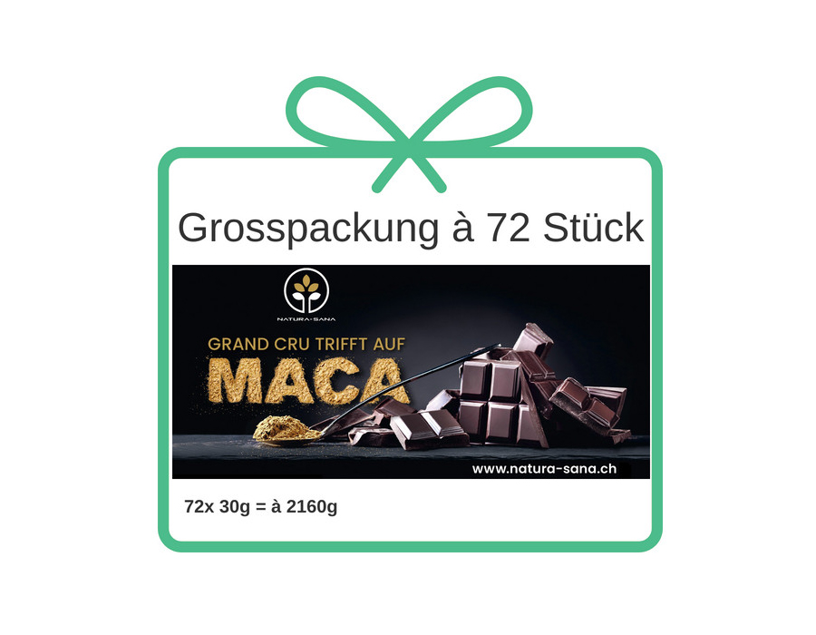 Schweizer Bio Maca Schokolade / 72 Tafeln à 30g